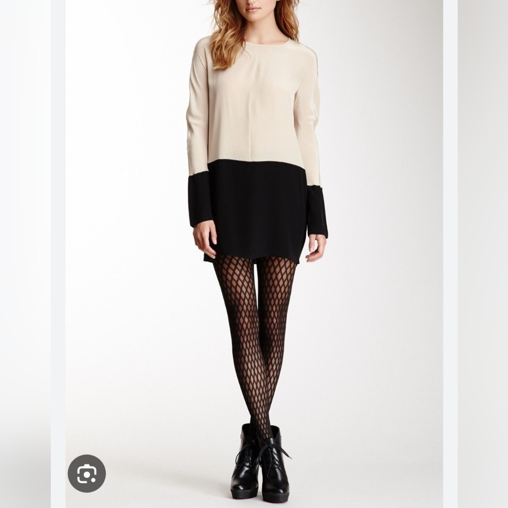 Silk Back Cutout David Lerner Cream / Black Colorblock Mini Dress